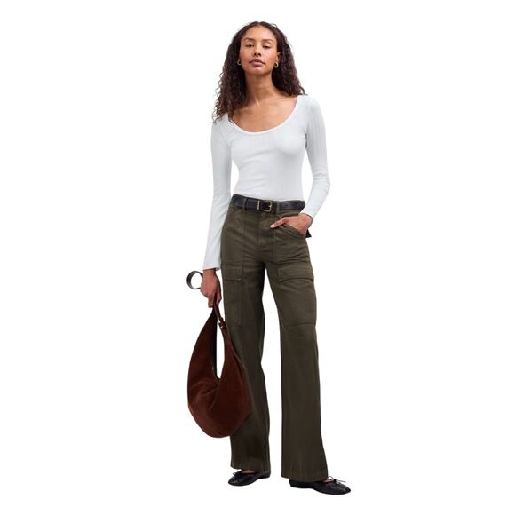 Madewell White Ribbed Essential Scoop Neck Long Sleeve Top XXS NWT - Picture 2 of 9